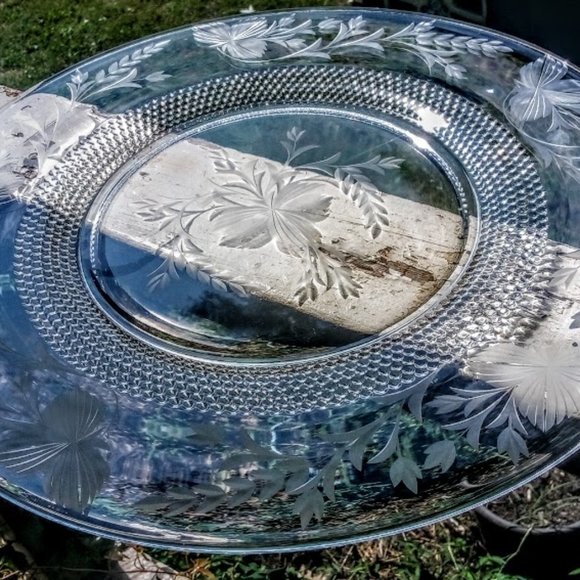 Lead crystal beaded platter excellent condition